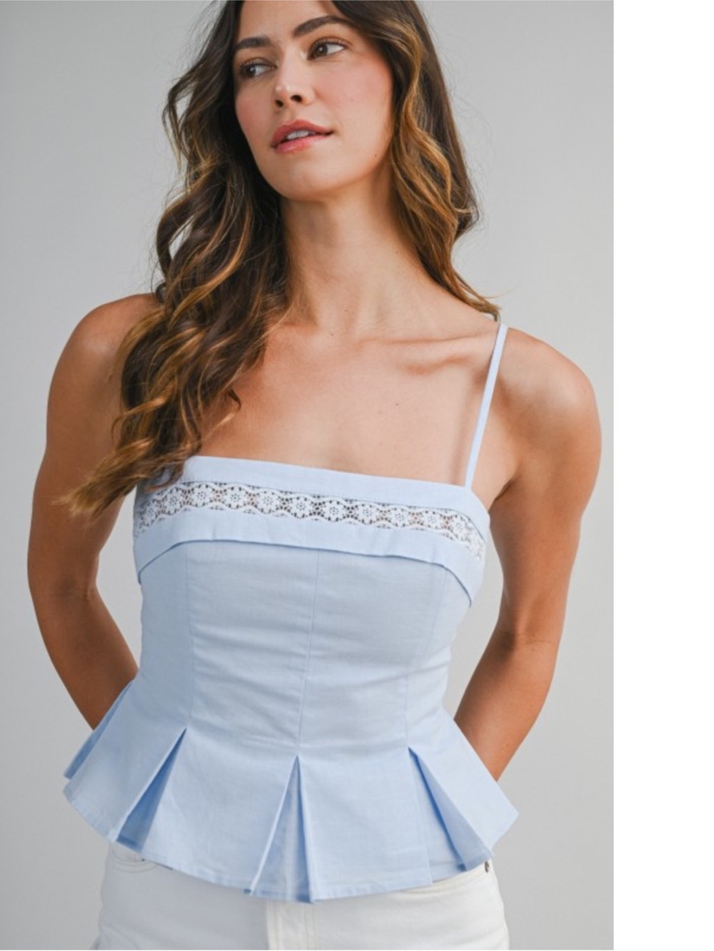 Lace Trim Peplum Top with Adjustable Straps